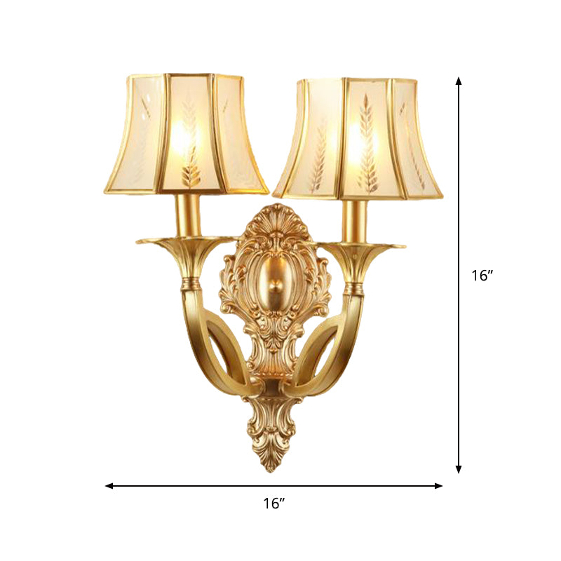 Vivolux | Swooping Arm Wandmontage Lamp Vintage Metall 1/2-Kopf Gold Wandleuchte mit Bedrucktem Opakem Glas-Schirm