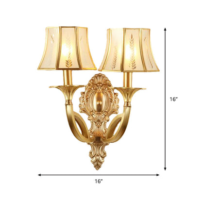 Vivolux | Swooping Arm Wandmontage Lamp Vintage Metall 1/2-Kopf Gold Wandleuchte mit Bedrucktem Opakem Glas-Schirm