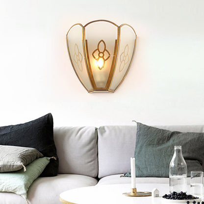 Vivolux | 1 Glühbirne Gold Flush Wandleuchte Vintage Stil Floral Opalglas Schirm Wandmontage Beleuchtung