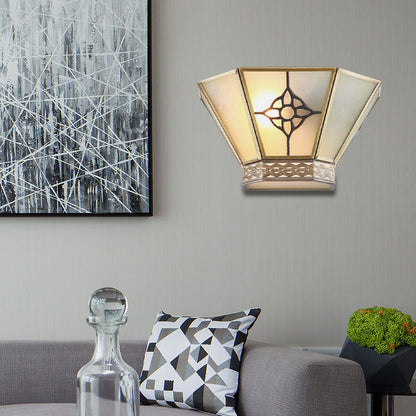 Vivolux | 1 Licht Wandlamp Conisch Witte Gefroste Glas Retro Wandmontage Verlichting met Gouden Draaipatroon