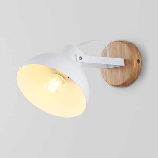 Vivolux | 1 Kopf Schüssel Wandlampe Moderne Metall Wandleuchte in Weiß mit runder Holzrückplatte