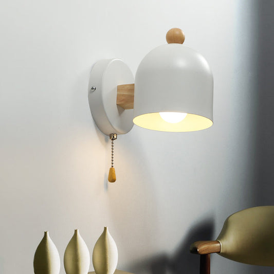 Vivolux | Tube Metalen Wandlamp Hedendaags 1 Kop Witte Wandlicht Armatuur met Swing Houten Arm en Trekketting