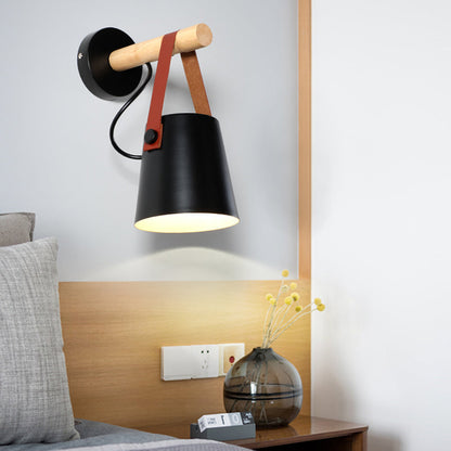 Vivolux | Metalen Kegel Wandlamp Modernist 1 Kop Wit/Zwart Wandverlichting Met Houten Arm