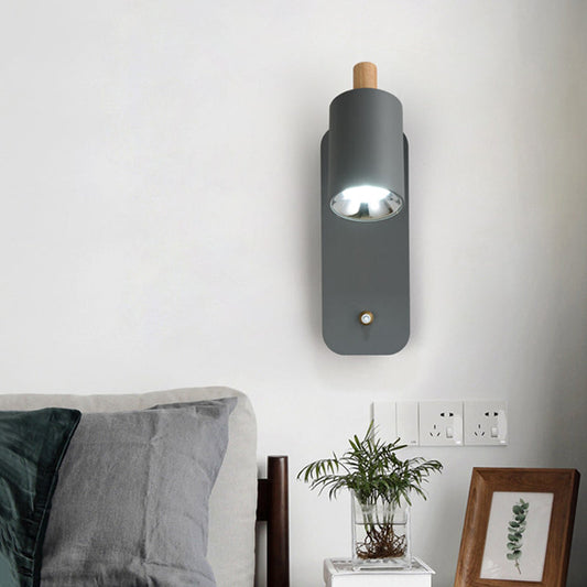 Vivolux | Zylindrische Wandbeleuchtung Minimalistische Metall 1 Kopf Weiß/Grau Wandleuchte mit Holzdeckel