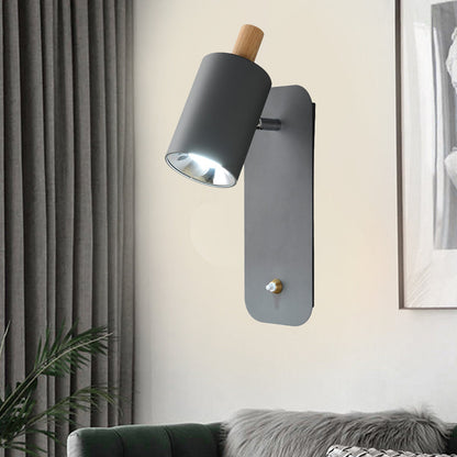 Vivolux | Zylindrische Wandbeleuchtung Minimalistische Metall 1 Kopf Weiß/Grau Wandleuchte mit Holzdeckel