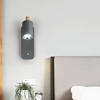 Vivolux | Zylindrische Wandbeleuchtung Minimalistische Metall 1 Kopf Weiß/Grau Wandleuchte mit Holzdeckel