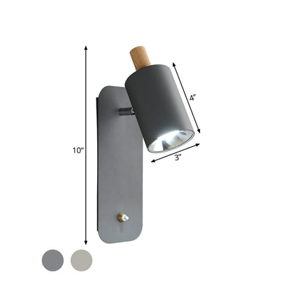Vivolux | Zylindrische Wandbeleuchtung Minimalistische Metall 1 Kopf Weiß/Grau Wandleuchte mit Holzdeckel
