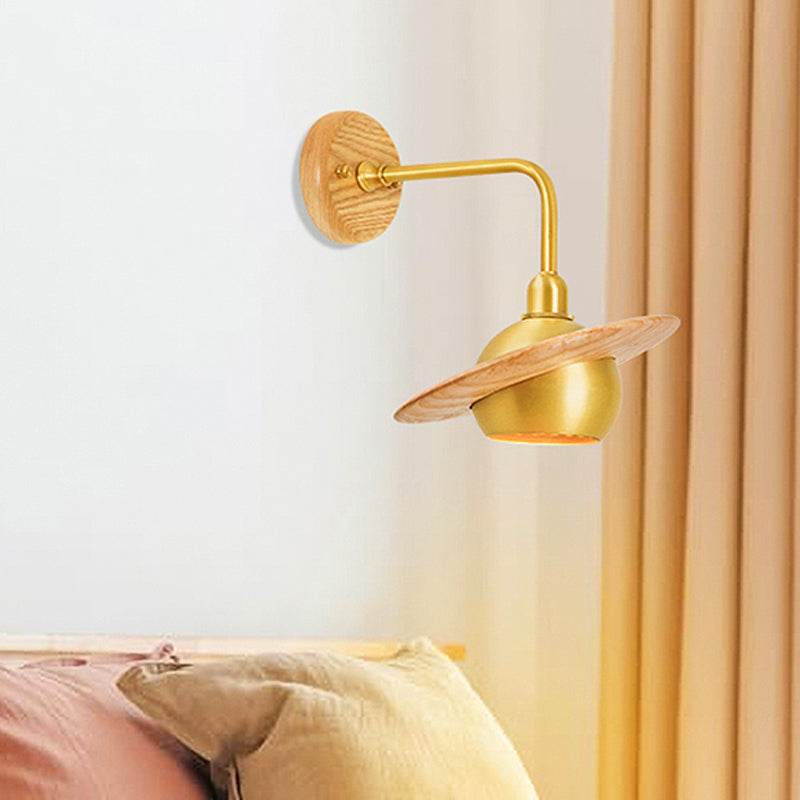 Vivolux | Holzkugel Wandbeleuchtung Fixture Asiatische Einzelkopf Metall Wandmontage Licht für Schlafzimmer