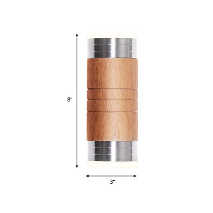 Vivolux | Zylinder Holz Wand Sconce Licht Asiatisch 1 Lampe Chrom LED Wandbeleuchtung für Wohnzimmer