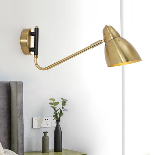 Vivolux | 1 Glühbirne Schlafzimmer Wandleuchte Zeitgenössische Gold Wandmontierte Beleuchtung mit Kuppel-Metallschirm