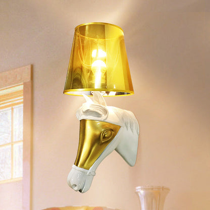 Vivolux | Traditionele Kegel Wandlamp Armatuur 1 Gloeilamp Stoffen Wandmontage Verlichting in Wit/Goud voor Slaapkamer met Paardenhoofdbasisplaat