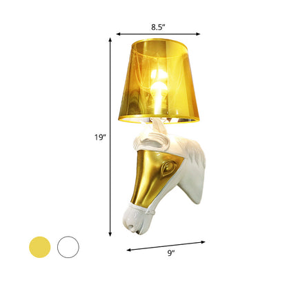 Vivolux | Traditionele Kegel Wandlamp Armatuur 1 Gloeilamp Stoffen Wandmontage Verlichting in Wit/Goud voor Slaapkamer met Paardenhoofdbasisplaat