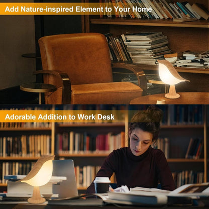 Vivolux | Touch-Control Holzvogel Nachtlicht - Wiederaufladbare LED Nachttischlampe