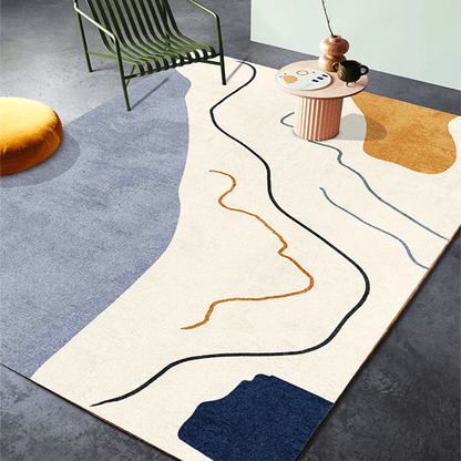 Vivolux | Retro Abstract Line Art Teppich Mehrfarbiger Mid-Century Teppich Synthetik Waschbar Fleckenresistent Rutschfester Teppich für das Wohnzimmer