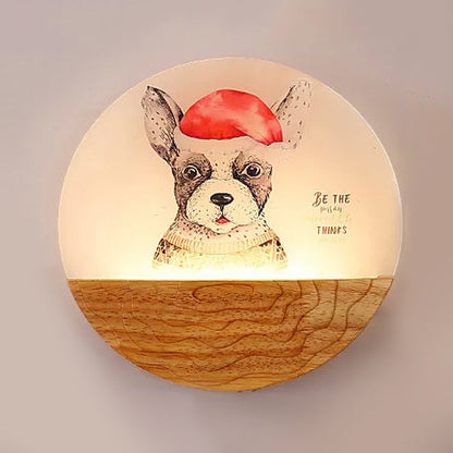 Vivolux | Runde LED-Wandlampe mit tierischer kreativer Holz-Wandleuchte in Beige für den Kindergarten