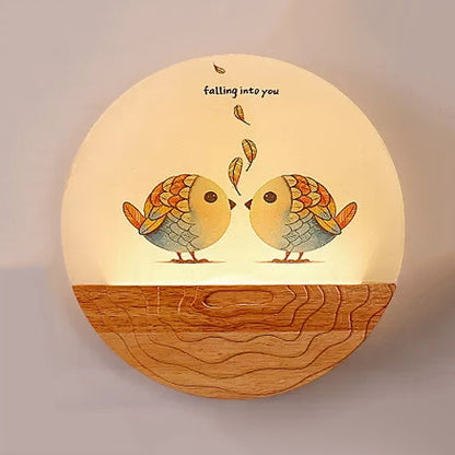 Vivolux | Runde LED-Wandlampe mit tierischer kreativer Holz-Wandleuchte in Beige für den Kindergarten