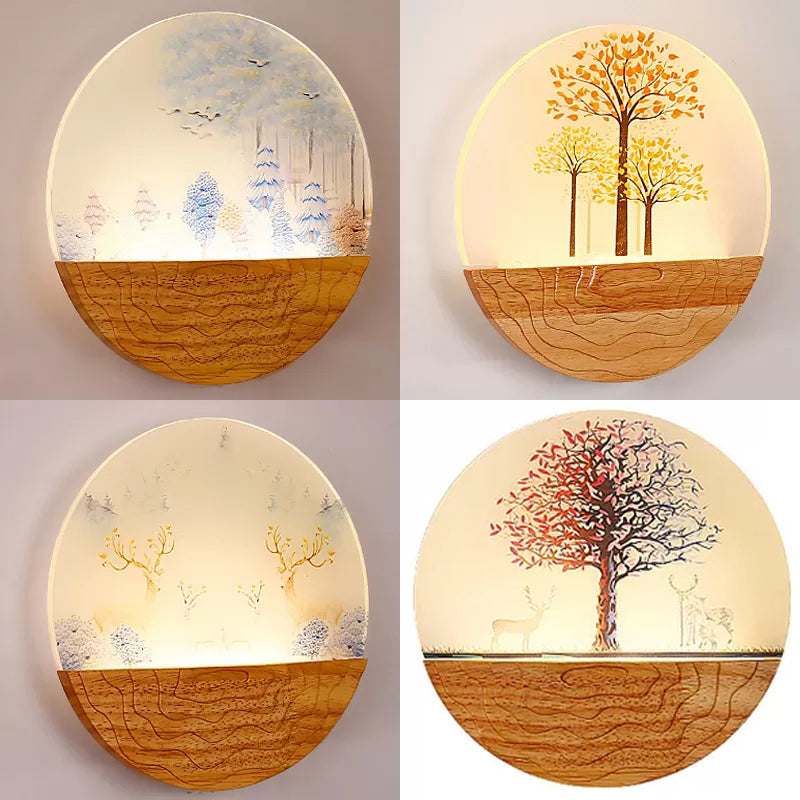 Vivolux | Circle Wohnzimmer Wandlicht mit natürlichem Sicht Holz rustikaler Wandleuchte in Beige