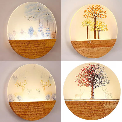 Vivolux | Circle Wohnzimmer Wandlicht mit natürlichem Sicht Holz rustikaler Wandleuchte in Beige