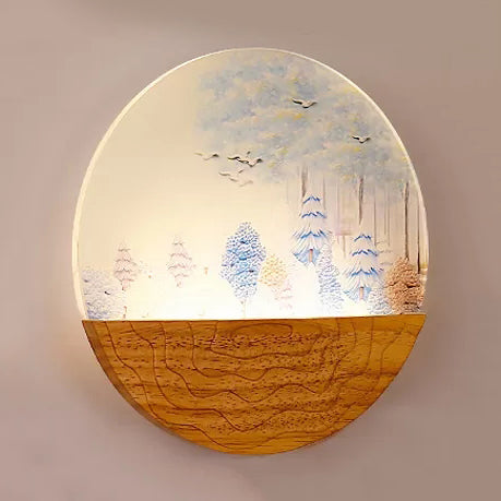 Vivolux | Circle Wohnzimmer Wandlicht mit natürlichem Sicht Holz rustikaler Wandleuchte in Beige