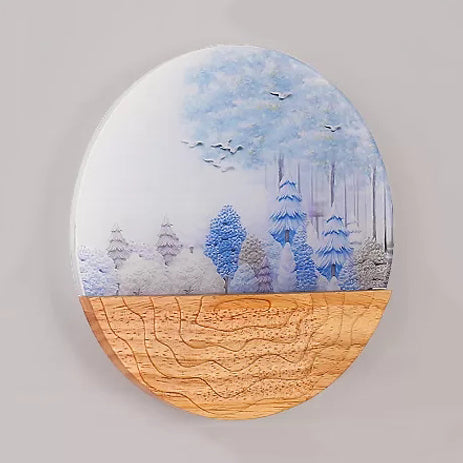 Vivolux | Circle Wohnzimmer Wandlicht mit natürlichem Sicht Holz rustikaler Wandleuchte in Beige