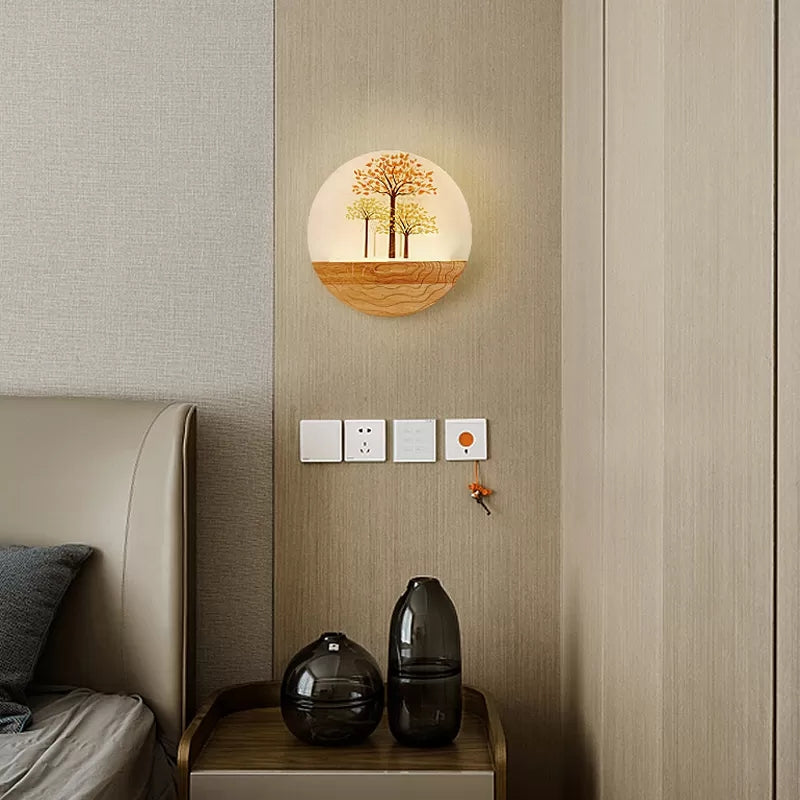 Vivolux | Circle Wohnzimmer Wandlicht mit natürlichem Sicht Holz rustikaler Wandleuchte in Beige