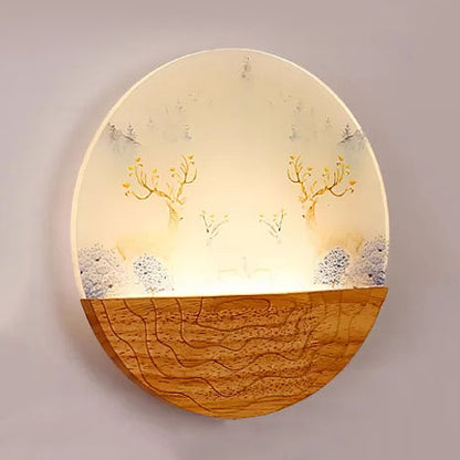 Vivolux | Circle Wohnzimmer Wandlicht mit natürlichem Sicht Holz rustikaler Wandleuchte in Beige