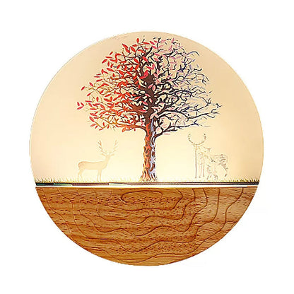 Vivolux | Circle Wohnzimmer Wandlicht mit natürlichem Sicht Holz rustikaler Wandleuchte in Beige