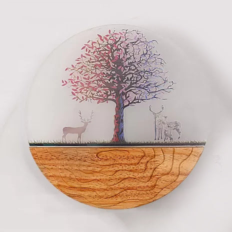 Vivolux | Circle Wohnzimmer Wandlicht mit natürlichem Sicht Holz rustikaler Wandleuchte in Beige