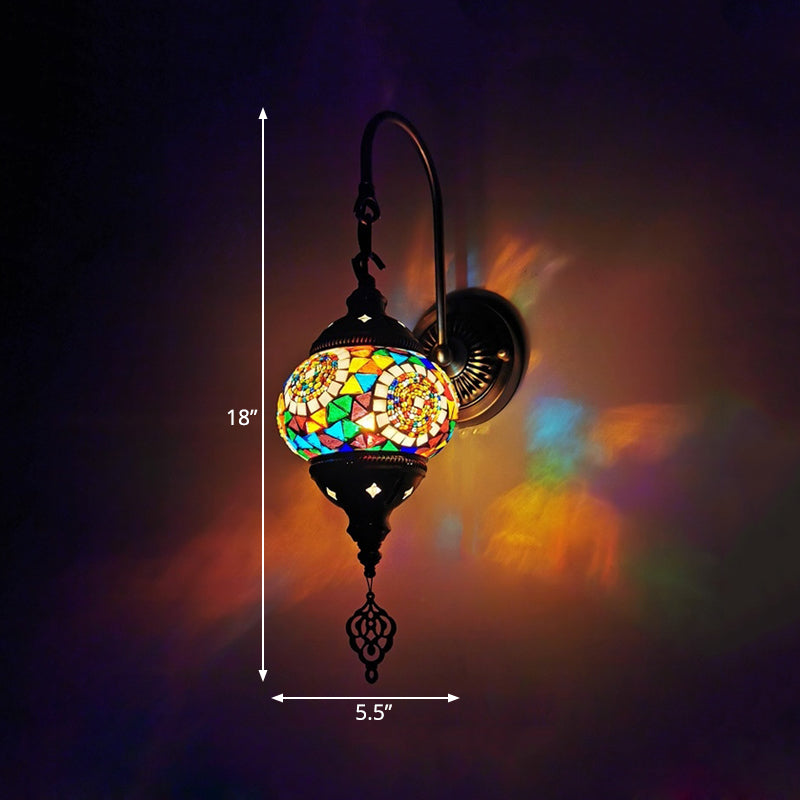 Vivolux | Dekoratieve Globe Wandlamp Licht 1 Hoofd Multikleurig Glas-in-lood Wandverlichtingsarmatuur in Geel/Groen/Goud