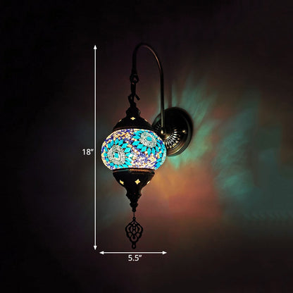 Vivolux | Dekoratieve Globe Wandlamp Licht 1 Hoofd Multikleurig Glas-in-lood Wandverlichtingsarmatuur in Geel/Groen/Goud