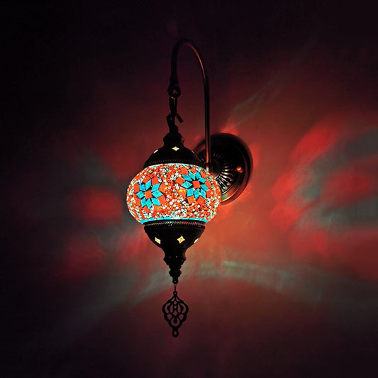 Vivolux | Dekoratieve Globe Wandlamp Licht 1 Hoofd Multikleurig Glas-in-lood Wandverlichtingsarmatuur in Geel/Groen/Goud