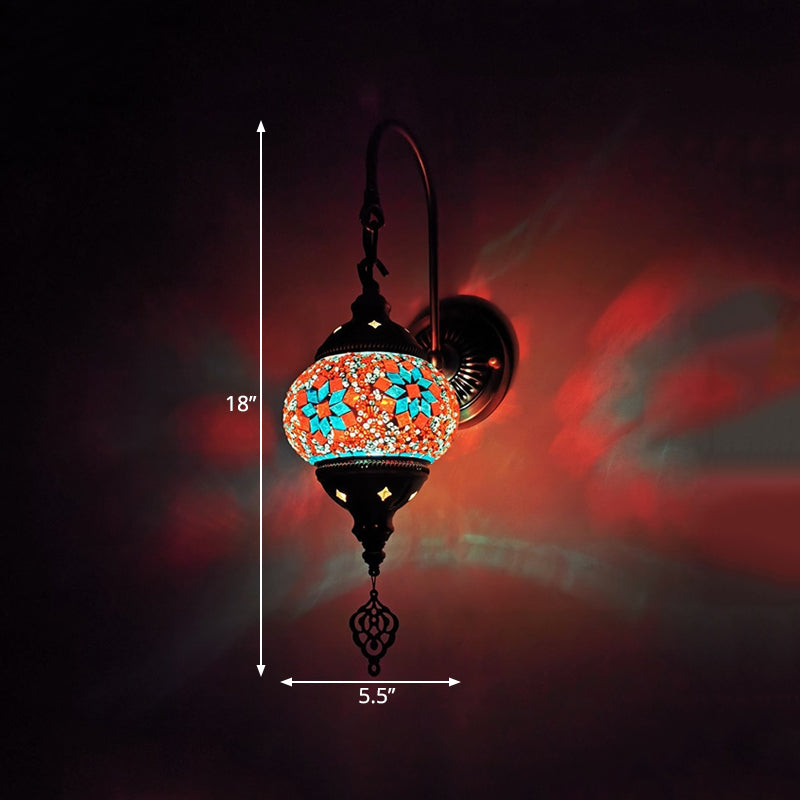 Vivolux | Dekoratieve Globe Wandlamp Licht 1 Hoofd Multikleurig Glas-in-lood Wandverlichtingsarmatuur in Geel/Groen/Goud