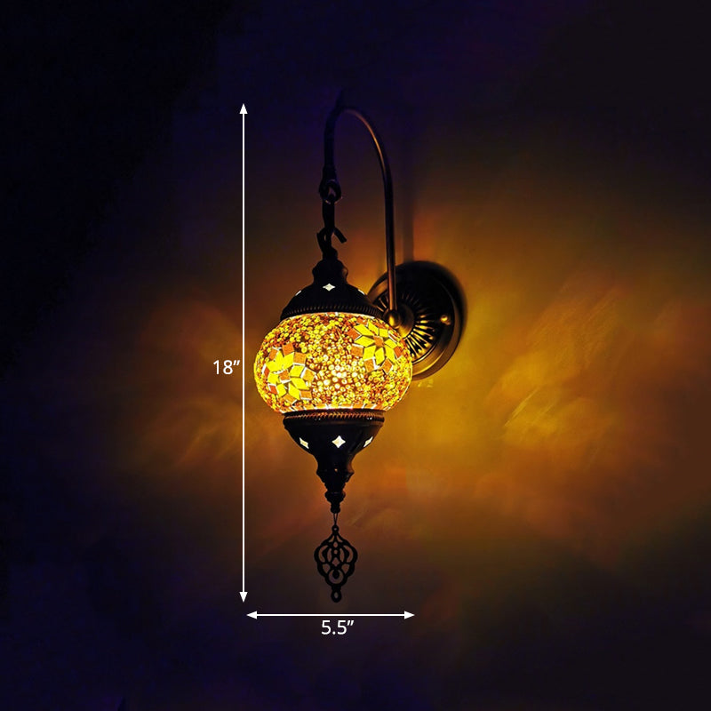 Vivolux | Dekoratieve Globe Wandlamp Licht 1 Hoofd Multikleurig Glas-in-lood Wandverlichtingsarmatuur in Geel/Groen/Goud