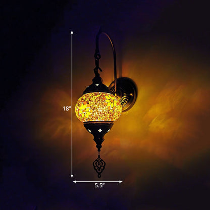 Vivolux | Dekoratieve Globe Wandlamp Licht 1 Hoofd Multikleurig Glas-in-lood Wandverlichtingsarmatuur in Geel/Groen/Goud