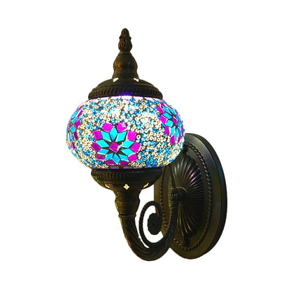 Vivolux | Buntglas Orb Wandleuchte Dekorativ 1 Kopf Schlafzimmer Wandlicht Leuchte in Rot/Orange/Blau