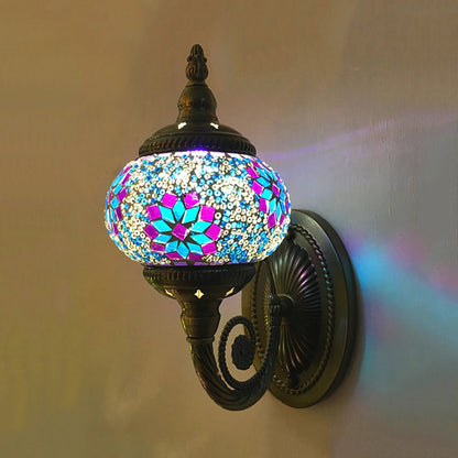 Vivolux | Buntglas Orb Wandleuchte Dekorativ 1 Kopf Schlafzimmer Wandlicht Leuchte in Rot/Orange/Blau