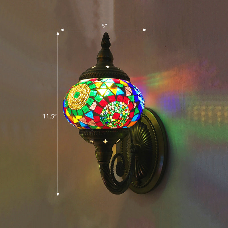 Vivolux | Buntglas Orb Wandleuchte Dekorativ 1 Kopf Schlafzimmer Wandlicht Leuchte in Rot/Orange/Blau