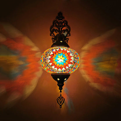 Vivolux | Globe Innenwandlampe Vintage Buntglas 1 Licht Weiß/Rot/Orange Wandleuchte Beleuchtung