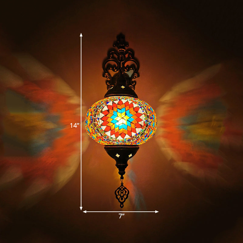 Vivolux | Globe Innenwandlampe Vintage Buntglas 1 Licht Weiß/Rot/Orange Wandleuchte Beleuchtung