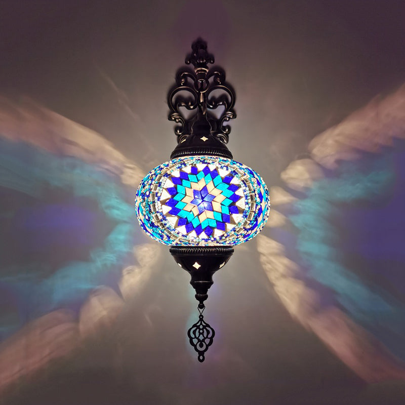 Vivolux | Globe Innenwandlampe Vintage Buntglas 1 Licht Weiß/Rot/Orange Wandleuchte Beleuchtung