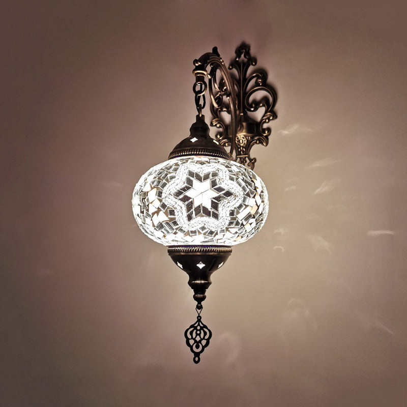 Vivolux | Globe Innenwandlampe Vintage Buntglas 1 Licht Weiß/Rot/Orange Wandleuchte Beleuchtung