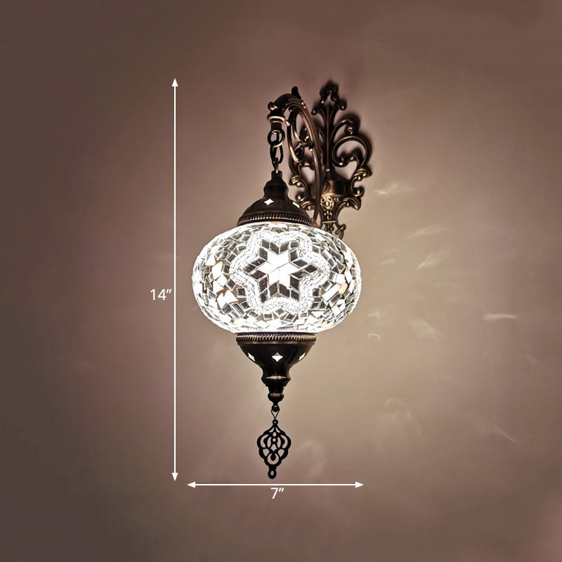 Vivolux | Globe Innenwandlampe Vintage Buntglas 1 Licht Weiß/Rot/Orange Wandleuchte Beleuchtung