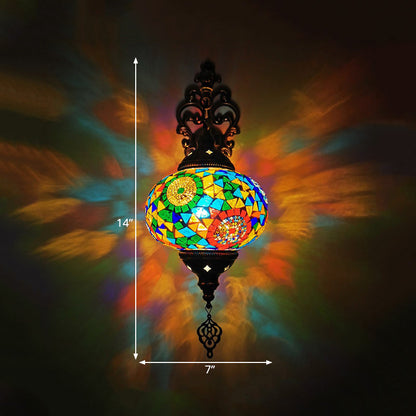 Vivolux | Globe Innenwandlampe Vintage Buntglas 1 Licht Weiß/Rot/Orange Wandleuchte Beleuchtung