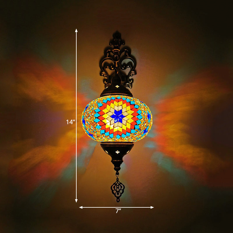 Vivolux | Globe Innenwandlampe Vintage Buntglas 1 Licht Weiß/Rot/Orange Wandleuchte Beleuchtung