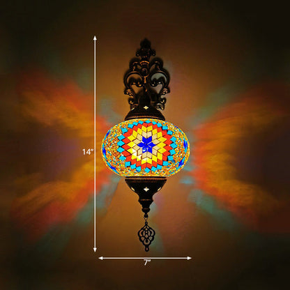 Vivolux | Globe Innenwandlampe Vintage Buntglas 1 Licht Weiß/Rot/Orange Wandleuchte Beleuchtung