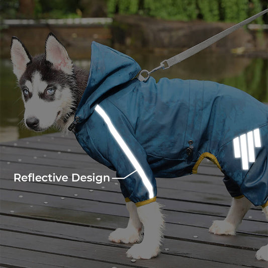 Stylische wasserdichte verstellbare reflektierende Streifen Hunderegenjacke mit Kapuze