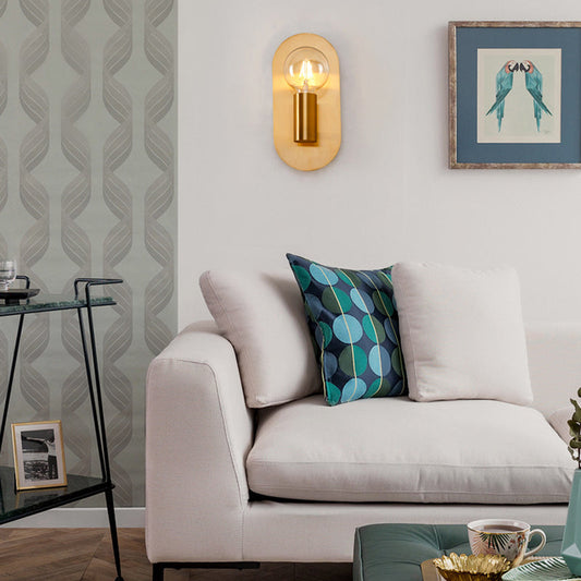Vivolux | 1 Kopf Exponierte Glühbirne Wandmontage Lampe mit Ovalem Metall Rückwand Postmoderne Wandbeleuchtung in Gold