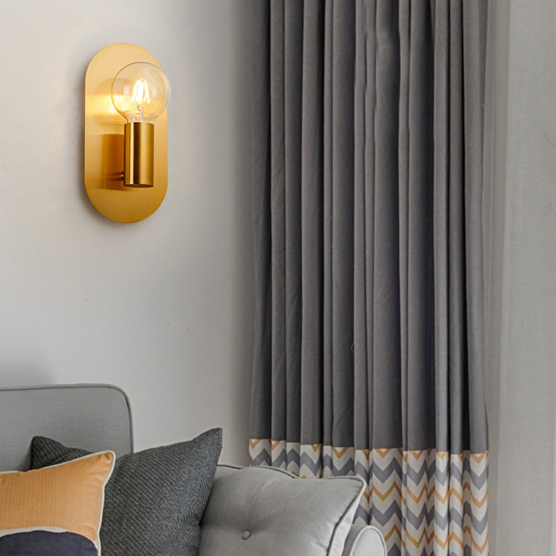 Vivolux | 1 Kopf Exponierte Glühbirne Wandmontage Lampe mit Ovalem Metall Rückwand Postmoderne Wandbeleuchtung in Gold