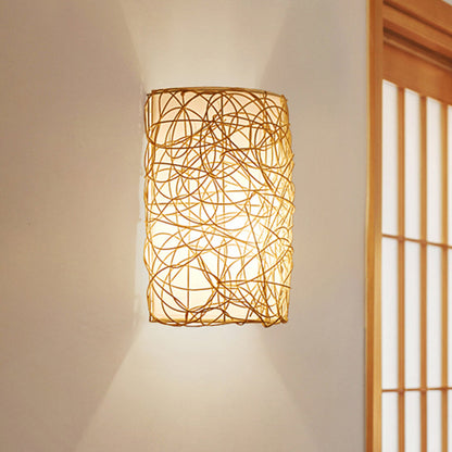 Vivolux | 1 Kopf Halb-Zylinder Wandleuchte Japanisches Rattan Wandmontierte Lichtquelle in Weiß