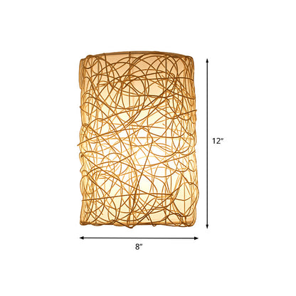 Vivolux | 1 Kopf Halb-Zylinder Wandleuchte Japanisches Rattan Wandmontierte Lichtquelle in Weiß